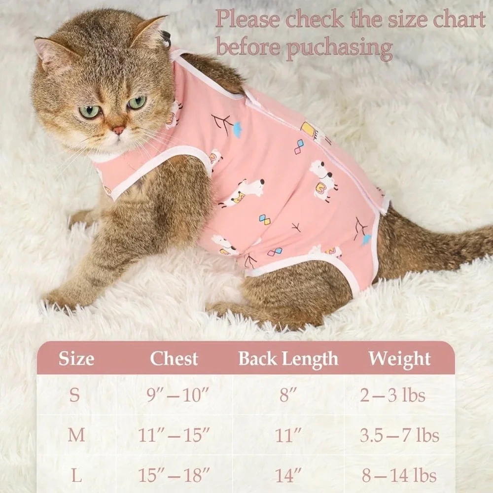 Pink Llama Print Cat Recovery Suit Female Surgery Vest size Large